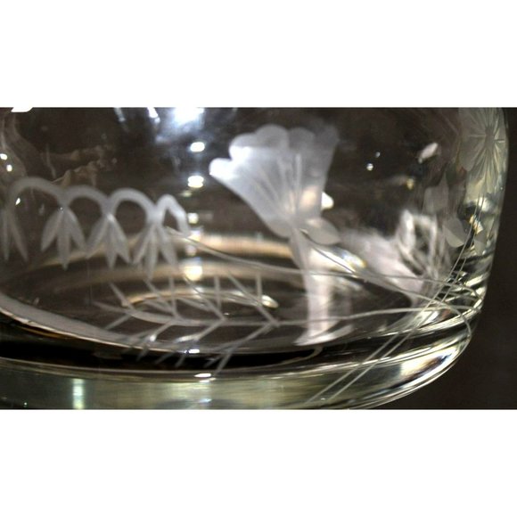 Vintage Lead Crystal Glass Basket with Etched Floral Design - Picture 9 of 10